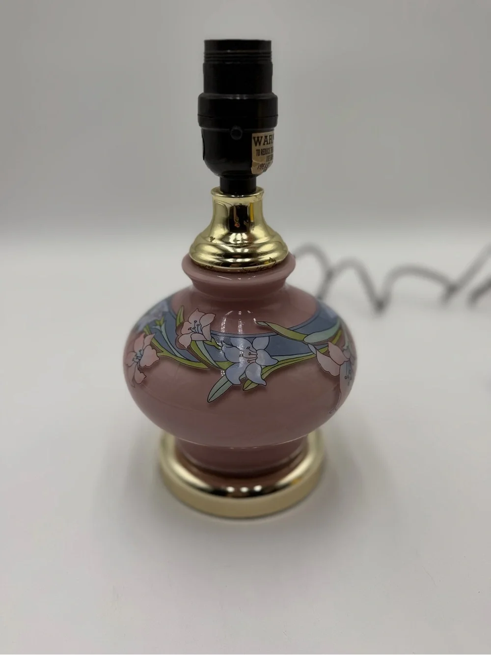 Vintage Kaadan Ltd Electric Table  Lamp Pink with Pink & Blue Lilies 10